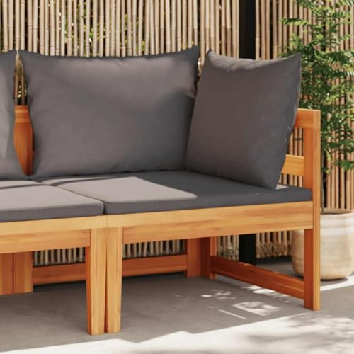 LoogCape Ecksofa mit Dunkelgrauen Kissen, Massivholz Akazie, Outdoor Garten Möbel Set, Langlebiges Terrassen Sofa für Draußen
