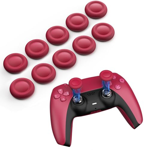 NEWDERY Joystick-Ersatzgriffkappen für PS5/PS4-Controller | Silikon-Daumengriffkappen-Set, rutschfest, kompatibel mit PS5/PS4-Controller, Rot, 10er-Pack