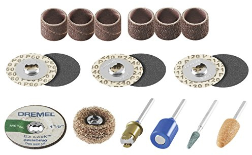 Dremel EZ686-01 EZ Lock Kit de accesorios de herramientas giratorias de lijado y molienda, incluye discos de lijado/bandas y piedras de molienda, perfecto para lijado y afilado de detalles
