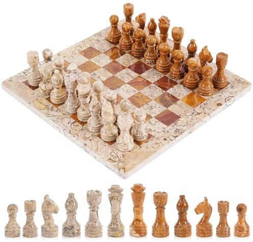Radicaln Marmor-Schachspiel 12 Zoll, Rot und Koralle, handgefertigte Brettspiele für Erwachsene – 1 Schachspiel und 32 Schachfiguren – 2-Spieler-Spiele für Erwachsene – Schachspielsets