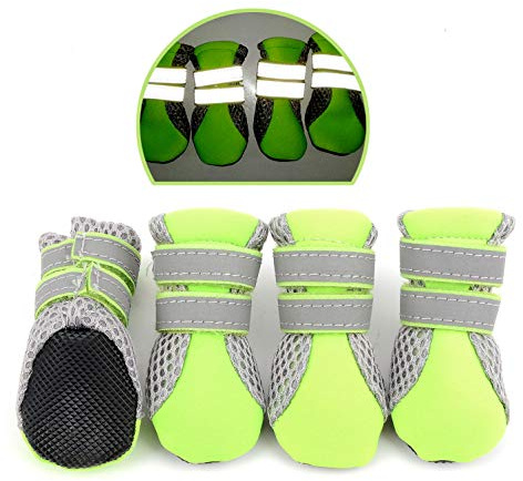 SMALLLEE_LUCKY_STORE Sommer Air Mesh HundeSchuhe Stiefel Anti-Rutsch Pfotenschutz für Kleine Mittlere Hunde Grün XL