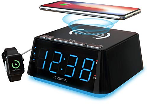 iTOMA Wecker mit kabellose Ladegerät, Dual-Alarm, Nachtlicht, Innentemperatur-Feuchtigkeitsanzeige CKS801