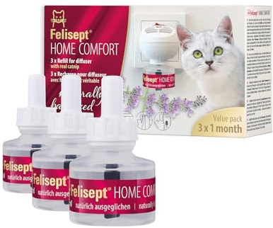 Felisept Home Comfort Nachfüllflakon 3 x 45ml Entspannungsmittel - Beruhigungsmittel für Katzen - Katzen Beruhigungsmittel mit natürlicher Katzenminze - Ohne Pheromone Katzen - Katzen Beruhigung | Beruhigungsmittel für Katzen mit natürlicher Katzenminze, Ohne Pheromone, Reduziert Stressverhalten