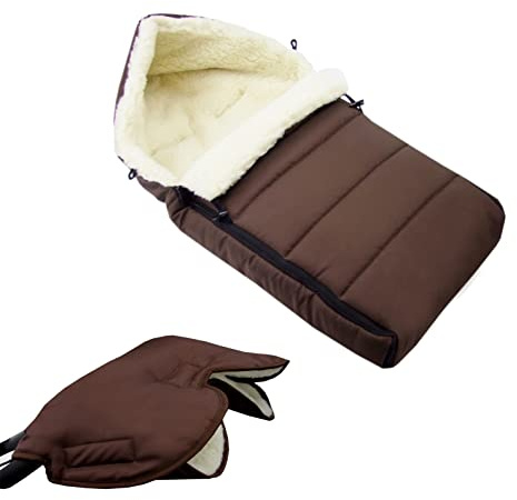 BAMBINIWELT KOMBI-ANGEBOT Muff + vinterväska 90 cm – av lammull för barnvagn, buggy, hjulberlock – ylle – fodrad BRUN