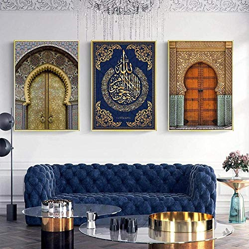 3 Teilig Leinwand Marokkanische Allah Islamische Architektur Vintage Wandbilder Wohnzimmer Moderne Für Schlafzimmer Dekoration Wohnung Home Deko Kunstdruck 50 * 70Cm*3