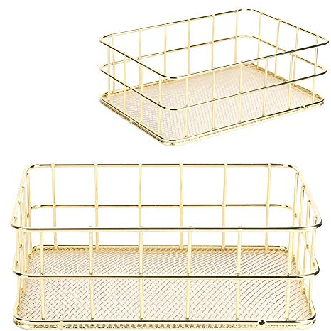 Cesta de almacenamiento, Cesta de almacenamiento de hierro dorado Organizador de almacenamiento de escritorio de malla de alambre multifuncional para el hogar(Small)