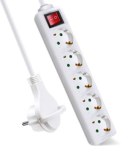 EXTRASTAR 5 Fach Flachstecker Steckdosenleiste mit Schalter, 5m Kabel
