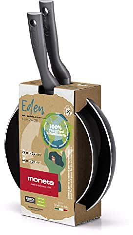 Moneta Eden Set Padelle 24-28 cm in Alluminio Riciclato da Lattine, 100% Made in Italy