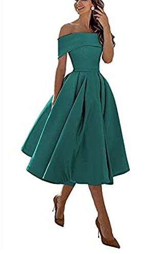 Ceremonia Fiesta Boda Vestidos,Falda Tres Cuartos evasé de Raso con un Solo Hombro,Blue Green H,US18w,Vestido de Noche para Bodas