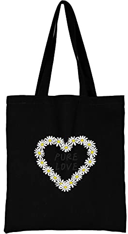 Daisy Printed Canvas reusable grocery bags, Foldable Casual Travel HandBag, Shoulder Beach Tote Bags, Shopper bag eco friendly super strong washable Storage bags Shopping bag Canvas bag for Women