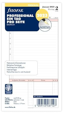 Filofax Personal Professional 1 Tag auf 1 Seite (deutsch)2023