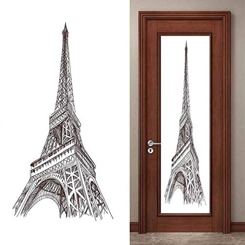 Murales Poster Per Porte 90X200Cm Torre Della Moda Disegnata A Mano Carta Da Parati Adesivo Per Porta 3D Autoadesivo Fotomurali Impermeabile Decalcomanie Famiglia Soggiorno Bagno Decorazione