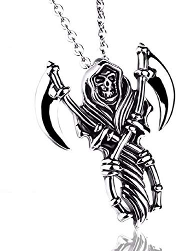 PikaLF Sensenmann Halskette für Männer, Schädel Halskette mit 19,6 +1,96 Kette, The Reapers Arms Anhänger, Sichel Halskette, Amulett Anhänger