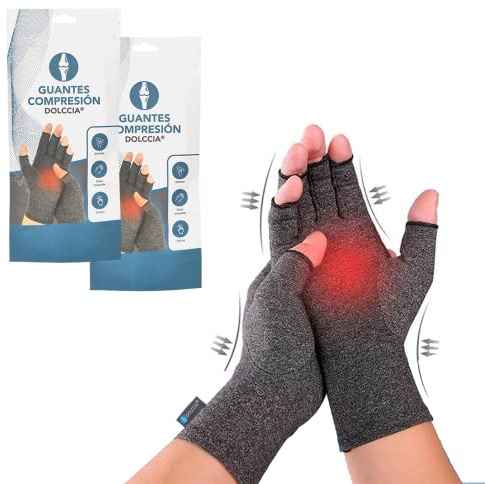 DOLCCIA 2 pares guantes de compresión artritis, Alivio para dolor de manos y artrosis, Mejora la hinchazón y circulación, 1 par mujer y hombre (L)