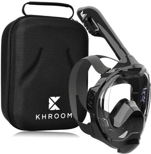 Khroom Maschera da Snorkeling sicura CO2 Maschera a Pieno facciale | Maschera Subacquea per Adulti e Bambini | Maschere da immersione | Seaview Y (S/M nero+Softcase)