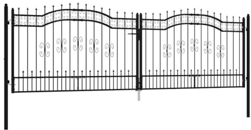 vidaXL Zauntor, Gartentür mit Speerspitze, Gartentor Hoftor mit 3 Schlüsseln, Gartenzaun Gartenpforte, Schwarz Pulverbeschichteter Stahl