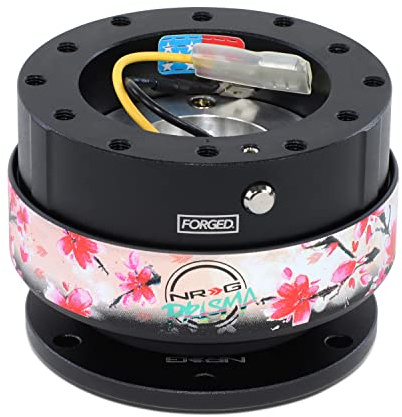 NRG Innovations Gen 2.0 Steering Wheel Quick Release Adapter 6-HOLE with Mounting Bolts, Quick Release - Black Body/Sakura ring with Prisma Collab, NRG-SRK-200BK-SAKURA