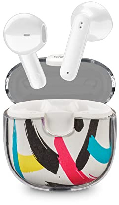 Music Sound | DRIP - Auricolare Bluetooth a capsula - Custodia Trasparente con Design Fantasie alla Moda - Playtime 19H - Comandi posti sugli auricolari - Fantasia Strisce Colore