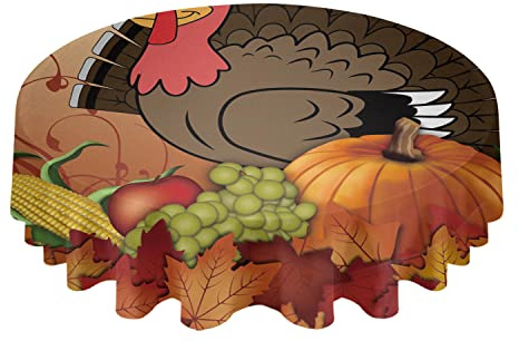 Tischwäsche 152cm Thanksgiving-Huhn Mit Kürbis-Herbst-Herbsternte Garten Tischdecke Wetterfeste Tischtuch Glatt Wachstuch Für Picknick Outdoor Garten