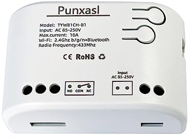 Punxasl 1CH Smart Relay Switch Module WiFi Control Interruptor Tuya Smart Life, Voice y 433MHz RF Remote Control Module Compatible con Alexa y Google Home USB 5V/ AC 85-250V