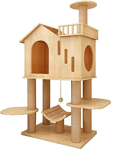 Kratzbaum Kratzbaum aus massivem Holz, moderner Katzenturm, großes Katzen-Klettergerüst, Aktivitätszentrum, Katzenwohnung mit Sisal-Kratzstämmen Stabil