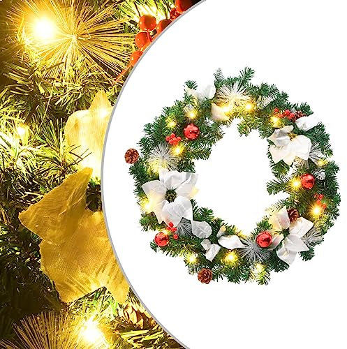 ZEYUAN Weihnachtskranz mit Grün 60 cm PVC, Weihnachtsdeko, Türkranz Weihnachten, Adventskranz Modern, Christmas Decor, Türkranz Weihnachten Außen, Türkranz Winter 321516