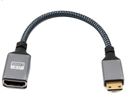 System-S Cavo HDMI 20cm 4K UHD 60Hz Mini Maschio a Femmina Standard Intrecciato Adattatore