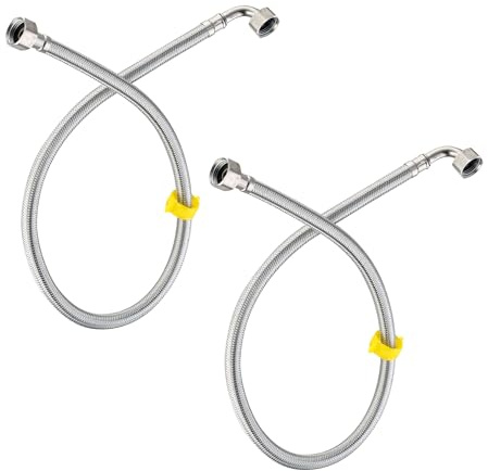 Pack of 2 Flexible Pipe Contectors Elbow 1/2”(90°) x 1/2” BSP 80cm Long Elbowed Stainless Steel Braided Flexible Hose Pipes Tail DIY Repalcement for Boilers Plumbing Bathrooms Kitchens