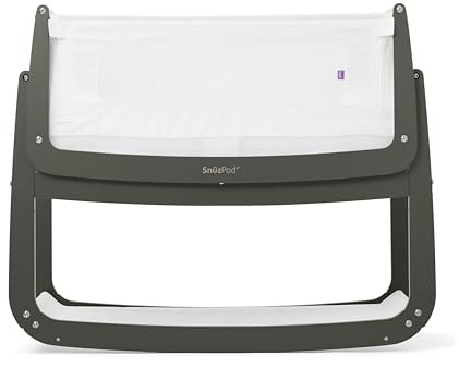 SnuzPod 4 Bedside Crib - Rocking Next to Me Crib with Lift off Bassinet, Lightweight Portable Baby Bed Cot with Zip-Down Wall 3D Breathable Mattress, 6 Height Settings and Comfort Incline Mode, Sage