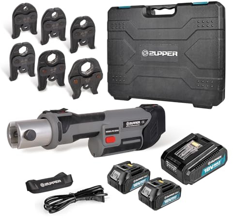 ZUPPER Standard Pro Press Tool kit with 6 Copper Pro Press Jaws 1/2 to 2, 2pcs 4AH Battery, Fast Charger & Carrying Case