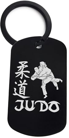 Lauthings Llavero japonés Kanji de arte marcial de judo, llavero con etiqueta de acero, llavero, Negro, Talla única
