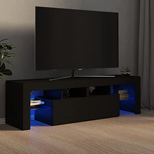 Homgoday Mobilia Meuble TV avec lumières LED Noir 140 x 36,5 x 40 cm, Meuble TV Meuble bas pour TV Table de salon Support TV pour salon