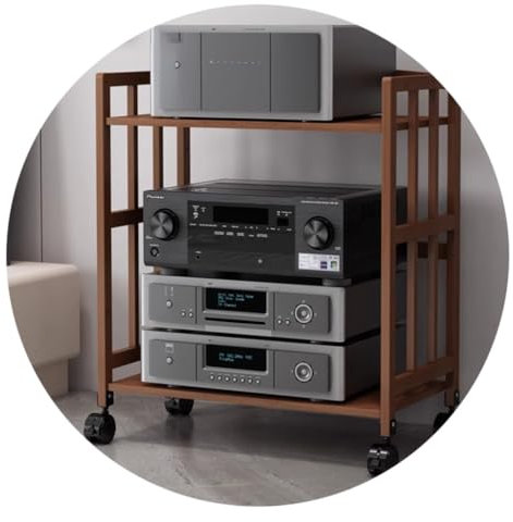 2-lagiges HIFI-Audiogehäuse Bambus-Audiogehäuse Streaming-Gerätegehäuse Audio-Rack Mit Stoßdämpfer HiFi-Rack AV-Regal Mit Rolle Audio-Video-Komponenten(Brown,80 * 38 * 77cm(2Tier))