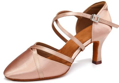 HROYL Women Closed Toe Ballroom Dance Shoes Standard Practice Performence Latin Salsa Dance Shoes,933-DB-Nude-7,US 7