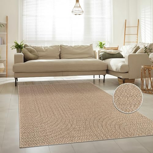 Paco Home Alfombra de Yute para Interior y Exterior - Natural y Negra, Resistente y Elegante, Ideal para Patio y Salón, tamaño:160x230 cm, Color:Beige 5