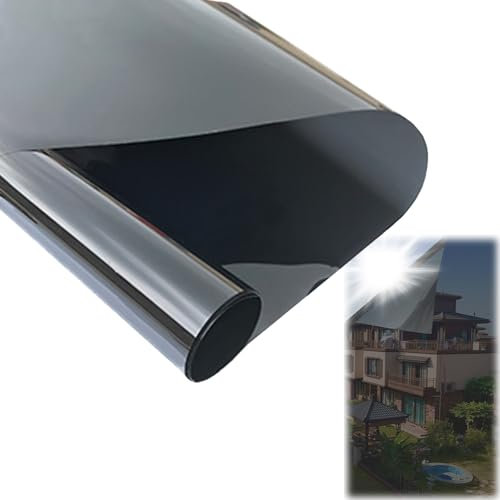 UV-Schutz Sonnenschutzfolie Fenster Innen Spiegelfolie Fenster Sichtschutz Fensterfolie Rückstandslose Thermofolie Fenster Gegen Hitze Spiegelfolie Fenster Sichtschutz Selbstklebend (Schwarz, 40 X 200