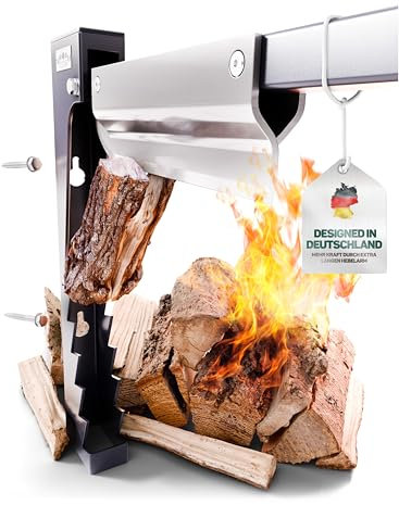 Holzspalter manuell | Anzündholz Spalter mit hochwertiger Edelstahlklinge | Holzscheite bis 450mm | Wandhalterung | Holzspalter für Wandmontage | Spaltaxt für Anmachholz | Drei Eichen