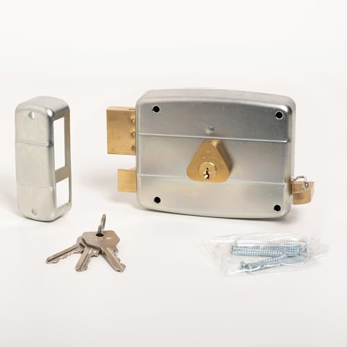 CISA - Serratura per Porte in Ferro da Applicare 15052160279 - Serratura Cancello Esterno in Acciaio Zincato con Cilindro e Tirante in ottone - Entrata 60 - Mano Sinistra