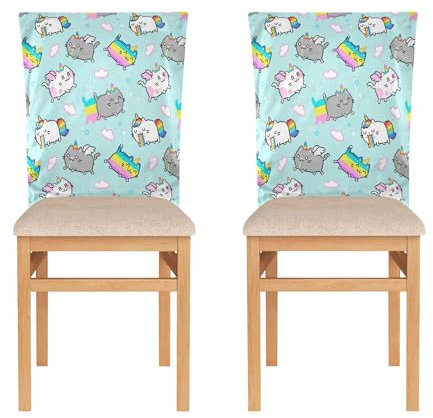 Stuhlhussen-Set für Klassenzimmer, Stuhlhussen für Bürostuhl, weiche, dekorative Stuhlbezüge, 2 Stück, niedliche Pixel-Katzen-Einhörner