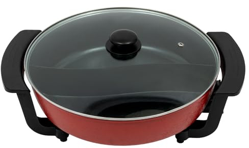 Marmite à fondue électrique multi-usages, antiadhésive avec séparateur, marmite à fondue chinoise de cuisine de 1,59 gallon avec couvercle en verre pour les réunions de famille, les restaurants, les a