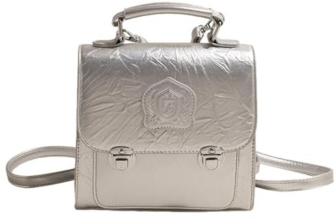 Zkydhbd Damen-Rucksack, PU-Leder, Umhängetasche, koreanischer Stil, Handtasche, Kuriertasche, Schulrucksack, Schulrucksack, silber, One size