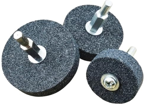 JUNLIXN 3 Pcs Mounted Stone Grinding Wheels, 1/4-Inch Shank, 40mm/50mm/60mm Diameter, Aluminium Oxide, Medium Grit, Compatible with Rotary Tools, Drill, Grinder | For Drill, Grinder, Rotary Tools