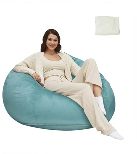 Tusrai Bean Bag Cover with Liner Only Ultra Soft Stretch Velvety 90% Microfiber Suede Bean Bag Chair Cover for Adult Pear Style Removable Large Luxurious (No Filler) -Teal