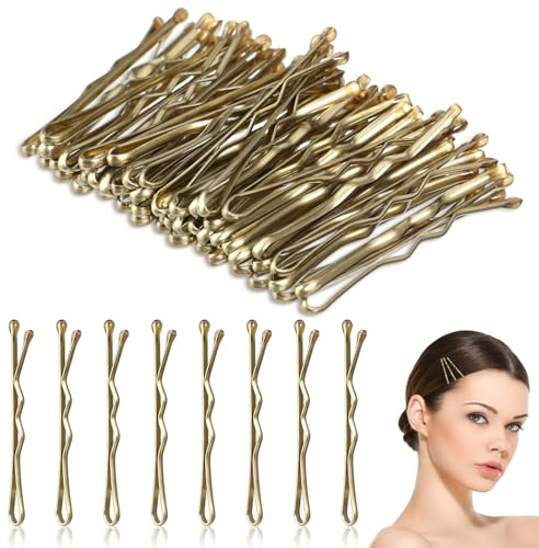 HJZHII 50 Stück 3.5cm Haarklammer Klein, Haarnadeln Kleine Haarklammern Mini Bobby Pins Gewellte Haarnadel Haarspange aus Metall Haarklammern für Frauen Mädchen Kinder Dutts(gold)