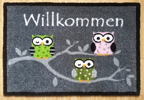 Trendstern Fußmatte Katze Eule Tiere waschbar rutschfest pflegeleicht robust 40 x 60 cm (57) (Eulen Trio)