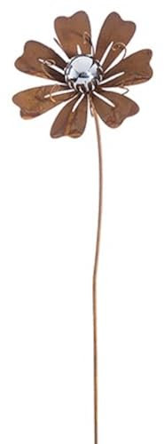 Premier Rusty Patina Metal Flower Lily Garden Stake with Stamens & Silver Ball 84cm Tall