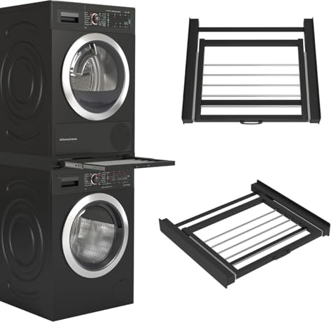 Wasophoogte® Zwischenbaurahmen Waschmaschine Trockner - Stapelkit für Waschmaschine und Trockner - Universeller Verbindungsrahmen - Farbe: Schwarz, Langlebig und Platzsparend