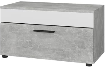 Vicco Wohnzimmerschrank Berno, Beton/Weiß, 70.8 x 38.9 cm | mit Klapptür, geeignet zur Aufbewahrung von Büchern und Ordnern