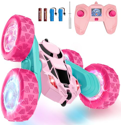 cosone Rosa Ferngesteuertes Auto für Mädchen 6-12 Jahre alt Stunt RC Auto mit LED Blinken 2.4Ghz 4WD 360° Flip RC Car für Kinder Geschenke