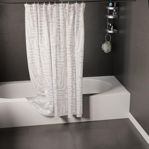 Encasa XO Duschvorhang, Anti Schimmel, Waschbar 180x200 cm | Boho-Labyrinth Beige, Wasserdicht | Hochwertiges Polyester | Verstärkte Metallösen | 10 Kunststoffhaken